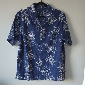 GAP Men's Blue Cotton Button Down Short Sleeve Floral Shirt Size L  NWT